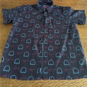 Kids' Button-Down Shirt - Black with Teal & Pink Accent